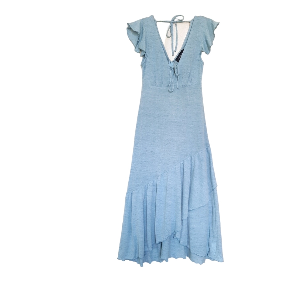 MINKPINK Maria Midi Tiered Ruffled Dress in Blue Marle size XS NWT